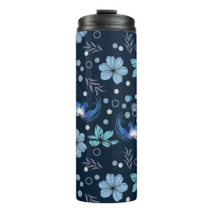 Blaue Vögel und florale Harmonie Nahtloses Muster Thermosbecher