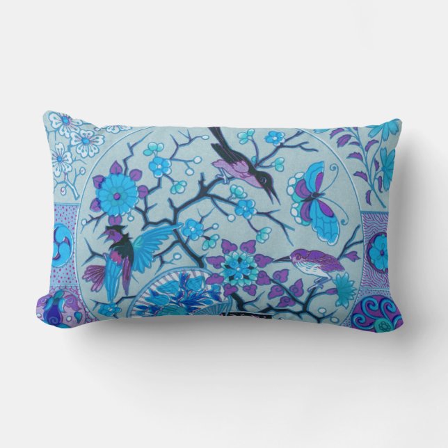 Blaue Vögel und Schmetterlinge Blaue Lumbalpilze Lendenkissen (Vorderseite)