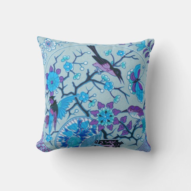 Blaue Vögel und Schmetterlinge BlueThrow-Pillow Kissen (Vorderseite)