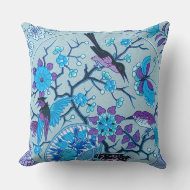Blaue Vögel und Schmetterlinge Kissen (Vorderseite)