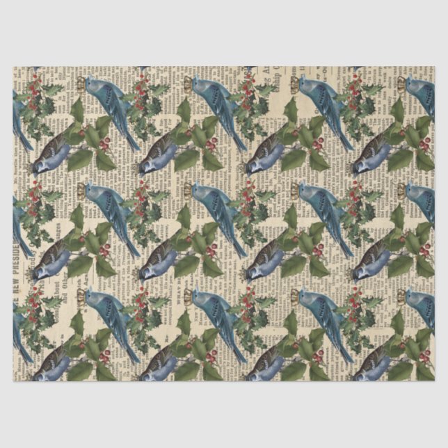 Blaue Vögel und Weihnachtsbergen Seidenpapier (Vorderseite)