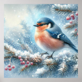 Blaue Vogel- und Winterlandschaft 8 Poster