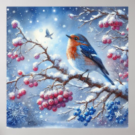 Blaue Vogel- und Winterlandschaft 9 Poster