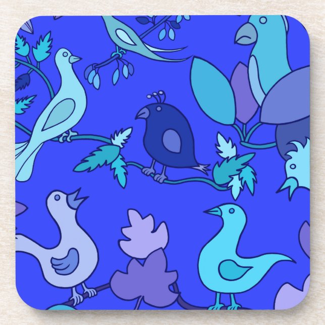 Blaue Vögel Untersetzer (Vorderseite)