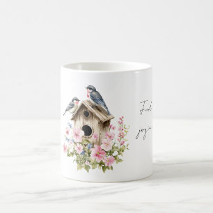 Blaue Vögel Vogelhaus Freude Rosa Floral Kaffeetasse