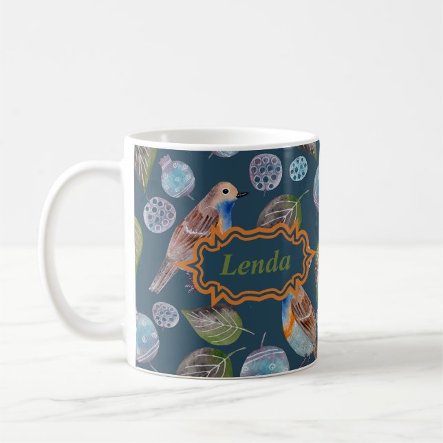 Blaue Vögel Wasserfarben Muster Kaffeetasse (Links)