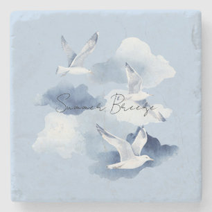 Blaue Vögel Wolken Sommerwind Steinuntersetzer