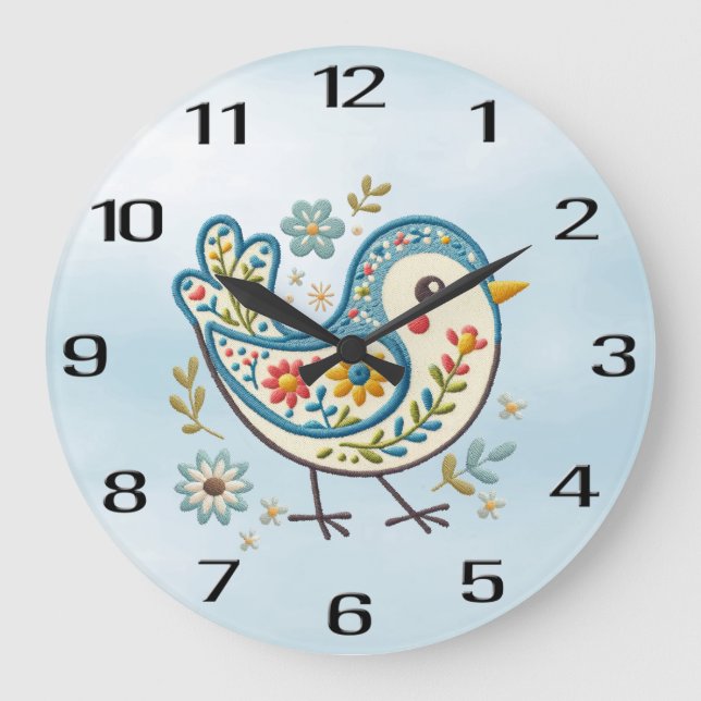 Blaue Vogelblume Große Wanduhr (Vorderseite)