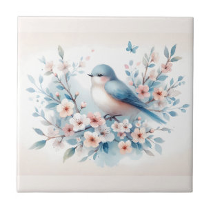 Blaue Vogelblüten-Aquarell Serenität Fliese