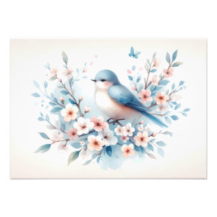 Blaue Vogelblüten-Aquarell Serenität Fotodruck