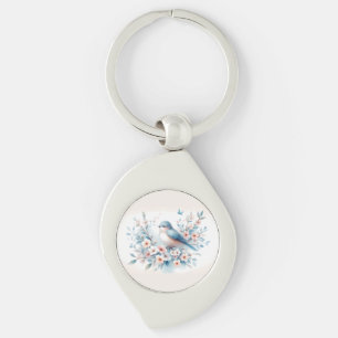 Blaue Vogelblüten-Aquarell Serenität Schlüsselanhänger