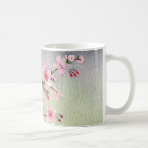 Blaue Vogelbrille auf Kirschblossom Wasserfarbe Kaffeetasse