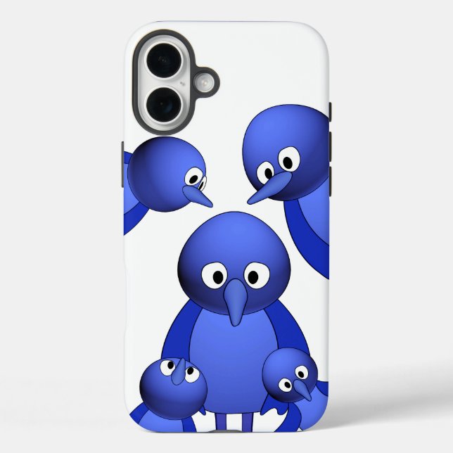 Blaue Vogelfamilie iPhone 16 Plus Hülle (Rückseite)