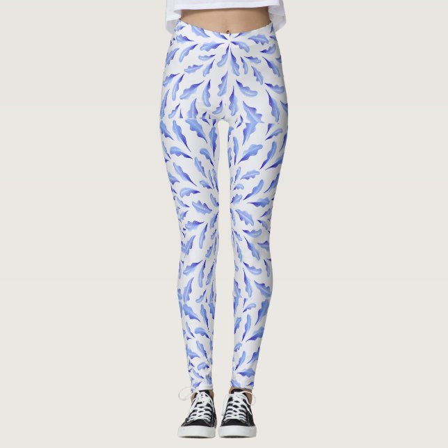 Blaue Vogelfedern Leggings (Vorderseite)