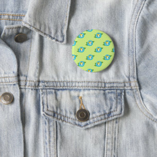 Blaue Vogelnester Farbige Eier Grüne Blätter Natur Button