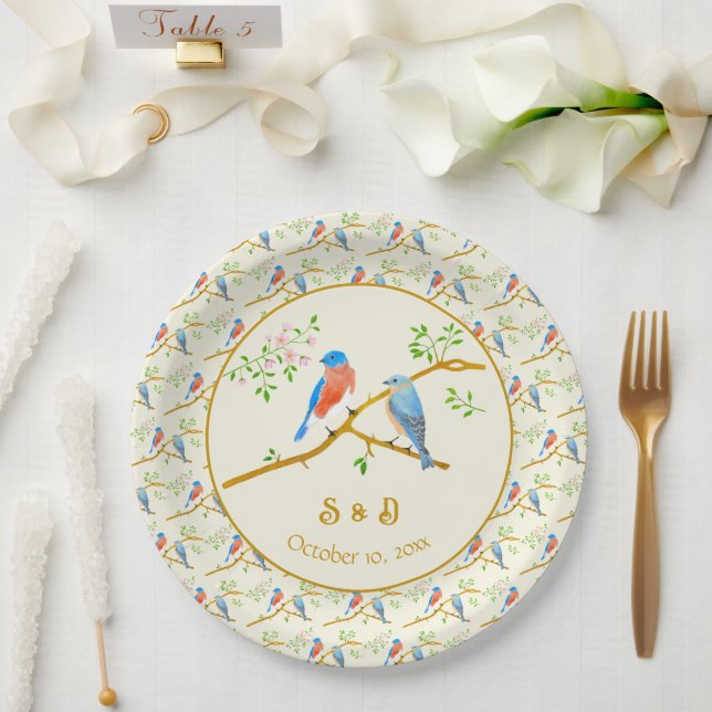 Blaue Vogels Hochzeit Pappteller (Hochzeit)