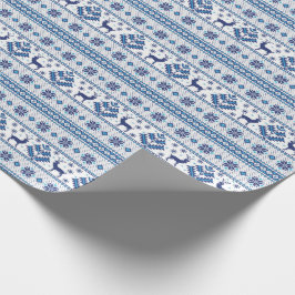 Blaue Volksmotive Ethno-Ornamente Hirsche Weihnach Geschenkpapier