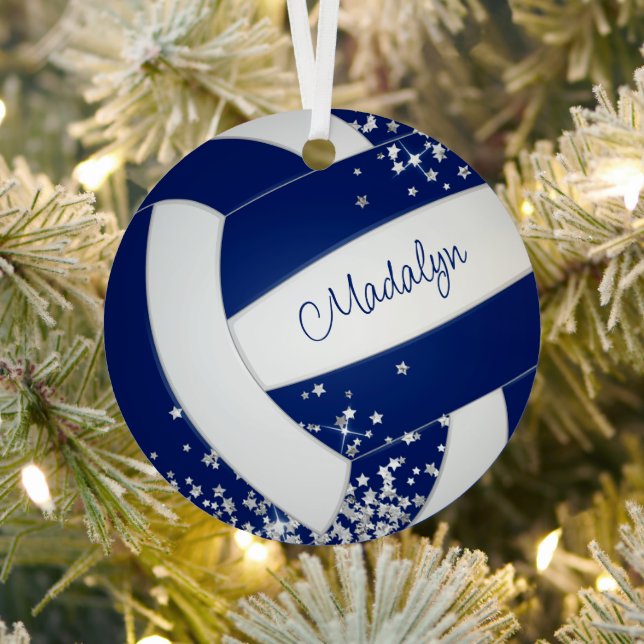 Blaue Volleyball mit Silberstars Sport Ornament Aus Metall (InSitu)