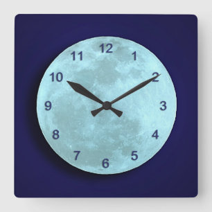 Blaue Vollmond-Wanduhr Quadratische Wanduhr