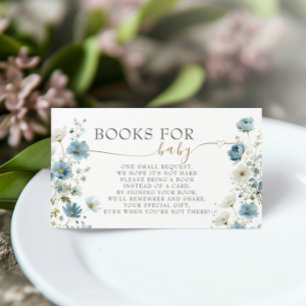 Blaue Vornehme Blumen Baby Shower Bücher für Baby Begleitkarte