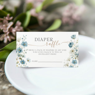 Blaue Vornehme Blumen Baby Shower Windel-Raffle Begleitkarte