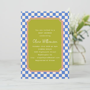 Blaue Waben-Olivgrüne-Pink-Baby-Shower Einladung