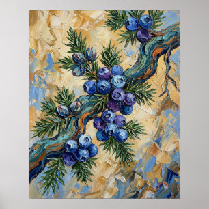 Blaue Wacholderbeeren Texturierte Ölgemälde Kunst Poster