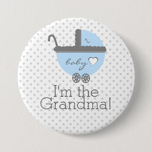 Blaue Wagen-Babyparty-Großmutter Button