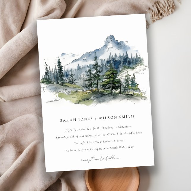 Blaue Wälder Landschaft Sketch Hochzeit Einladung (Von Creator hochgeladen)