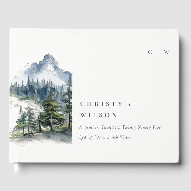 Blaue Wälder Landschaft Sketch Hochzeit Gästebuch (Vorderseite)