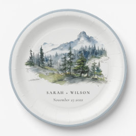 Blaue Wälder Landschaft Sketch Hochzeit Pappteller