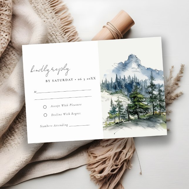 Blaue Wälder Landschaft Sketch Hochzeit RSVP Karte (Von Creator hochgeladen)