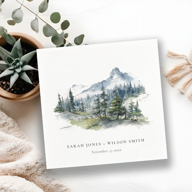 Blaue Wälder Landschaft Sketch Hochzeit Serviette (Von Creator hochgeladen)