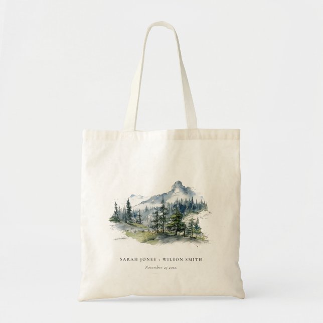 Blaue Wälder Landschaft Sketch Hochzeit Tragetasche (Vorne)