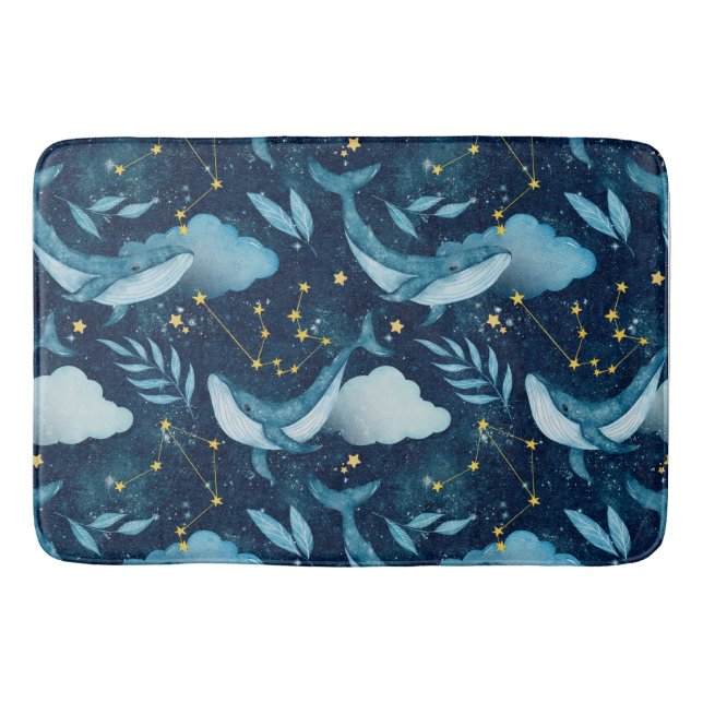 Blaue Wale mit Wasserfarbe Ozeangefühlt Badematte (Vorderseite)