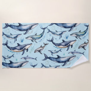 Blaue Wale und Delphine , Meerestiere Strandtuch