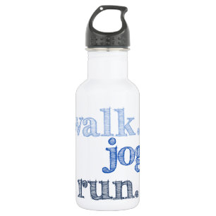 BLAUE WALK JOG RUN (Schriftart SCHATTEN) Edelstahlflasche