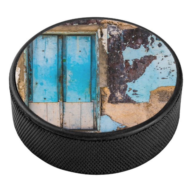 Blaue Wand und Tür Eishockey Puck (3/4)