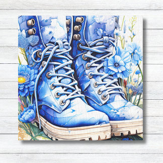 Blaue Wanderstiefel mit Wildblumen Canvas drucken Leinwanddruck