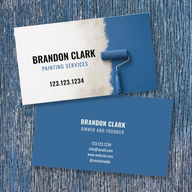 Blaue Wandfarbe Roller halb gestrichenes Design Visitenkarte (Von Creator hochgeladen)