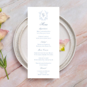 Blaue Wappen-Hochzeitsmenükarte Save The Date