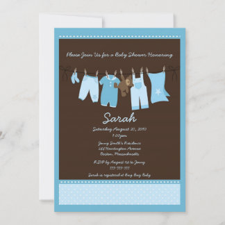 Blaue Wäscheleine-Babyparty-Einladung Einladung