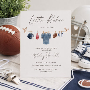 Blaue Wäscheleine Little Rookie Football Baby Einladung