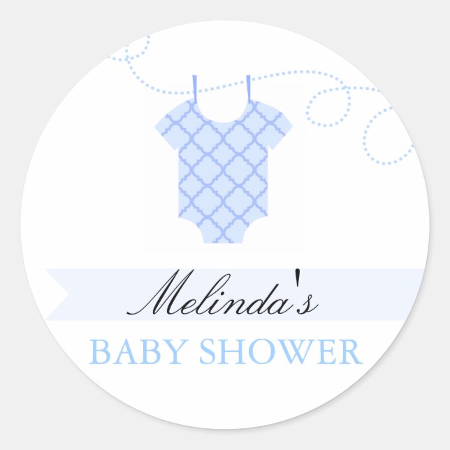 Blaue Wäscheleine Moderne Babydusche Aufkleber (Vorderseite)