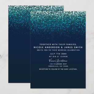 Blaue Wasser Marine Glitter Funkeln Moderne Glamou Einladung