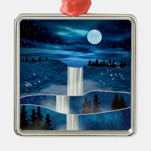 Blaue Wasserfälle Ornament Aus Metall (Vorne)