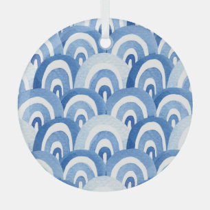 Blaue Wasserfarbe: Abstrakte Meereswellen Ornament Aus Glas