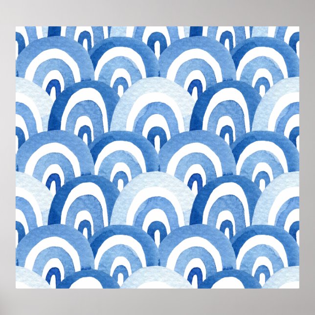 Blaue Wasserfarbe: Abstrakte Meereswellen Poster (Vorne)