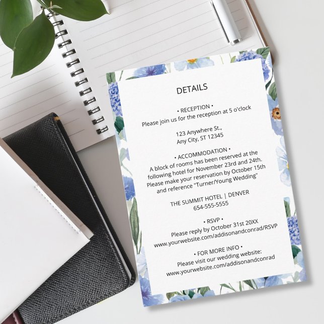 Blaue Wasserfarbe - Angaben zur Hochzeit Begleitkarte (Von Creator hochgeladen)
