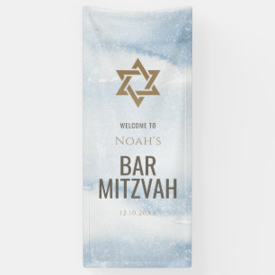 Blaue Wasserfarbe Bar Mizwa Vertikales Vinyl-Banne Banner
